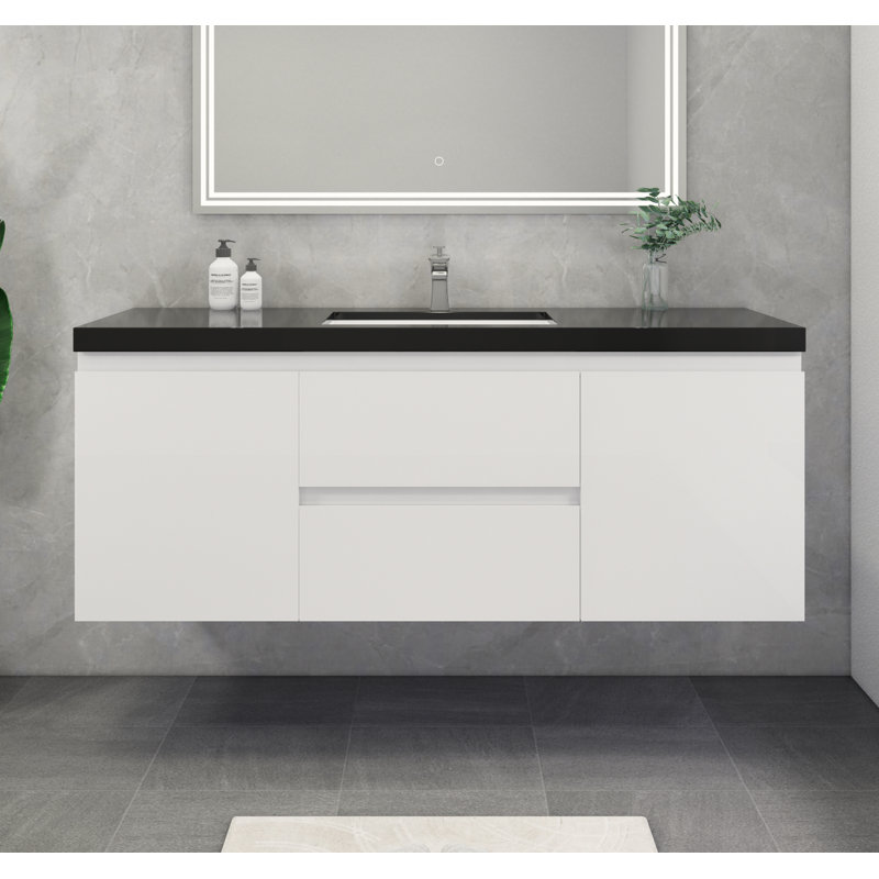 Castin 60" Wall-Mounted Single Bathroom Vanity Set, Glossy White