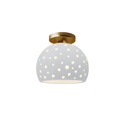 Perforated Globe Semi-Flush - Gloss White - Brushed Brass - 7"W x 7"H - Dedicated LED