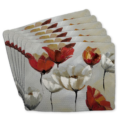 Braided Polyester Kundra - Red & White Floral Set of 6