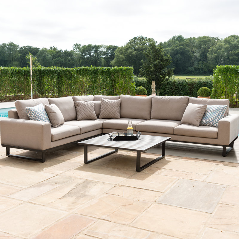 Terrest  Outdoor Fabric Large Corner Group, Taupe, Black
