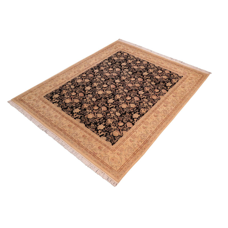 Hand-Knotted Black Wool Traditional Rectangular Rug 8'1'' x 10'1''