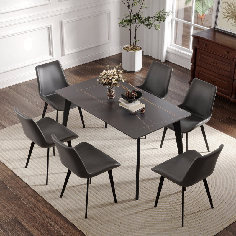 Table de salle à manger rectangulaire moderne 55,12 po 55 pi, Noir, H 29,53 po x L 55,12 po x l 31,5 po