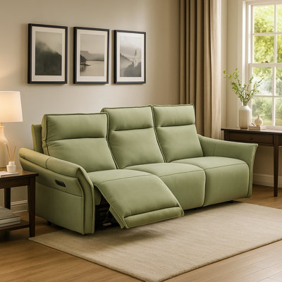 Trammell 107.9" Top Grain Leather Power Reclining Sofa, 3 Seater Italian Leather Power Reclining Sofa with Power Headrest and Footrest