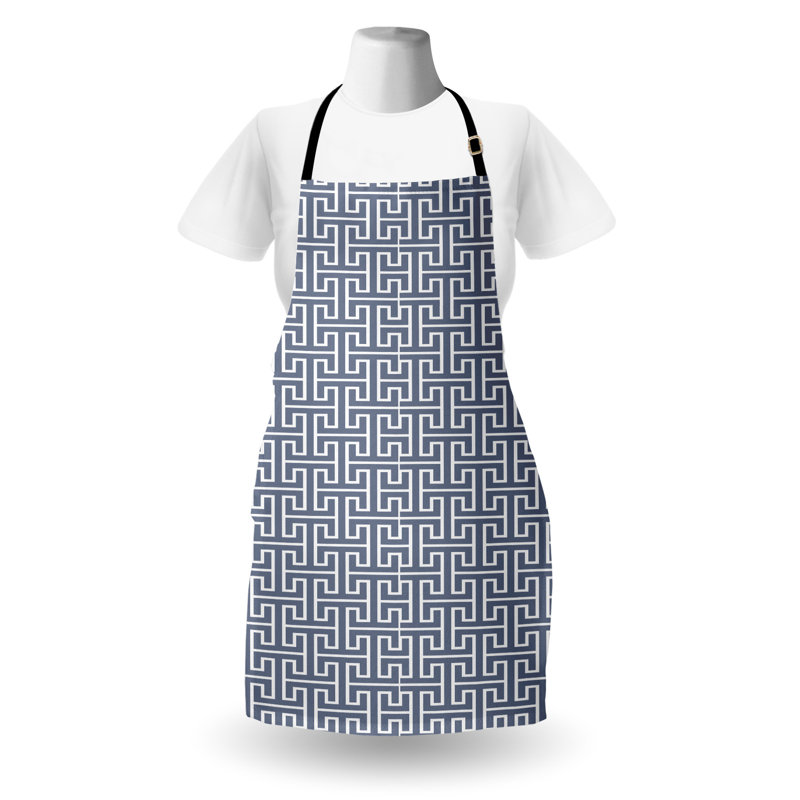Tablier géométrique East Urban Home unisexe, style plancher japonais, taille adulte, gris blanc