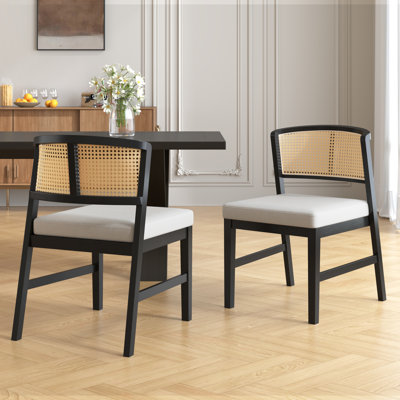 Ensemble de 2 chaises de salle à manger rembourrées avec dossier incurvé et structure en bois d'hévéa noir