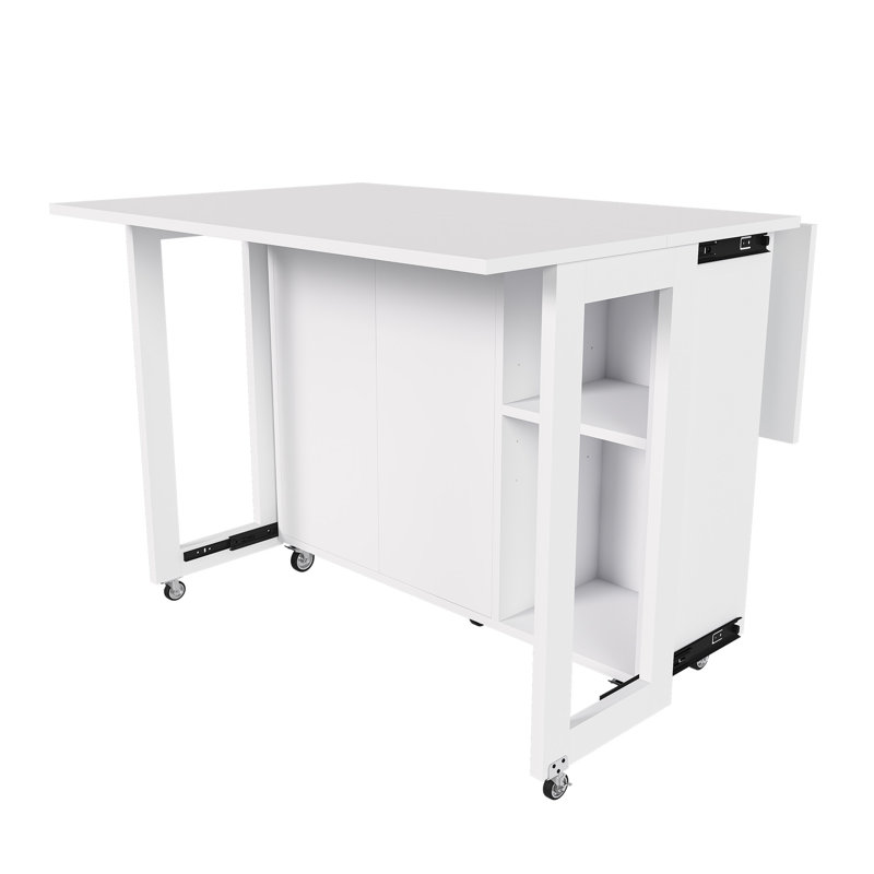 Folding Dining Table with Storage, White