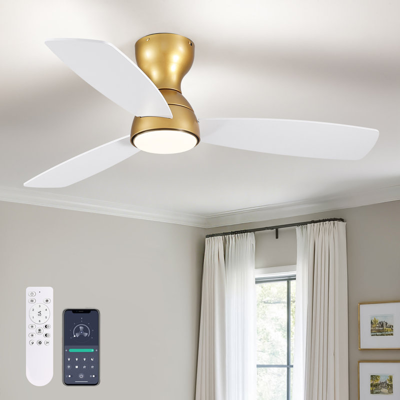 Petit ventilateur de plafond 32 po avec trousse d'éclairage et télécommande, Blanc, Doré, 42"