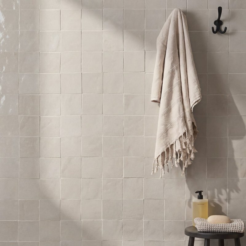 Virello 4x4 Glossy Ceramic Wall Tile, Linen Beige