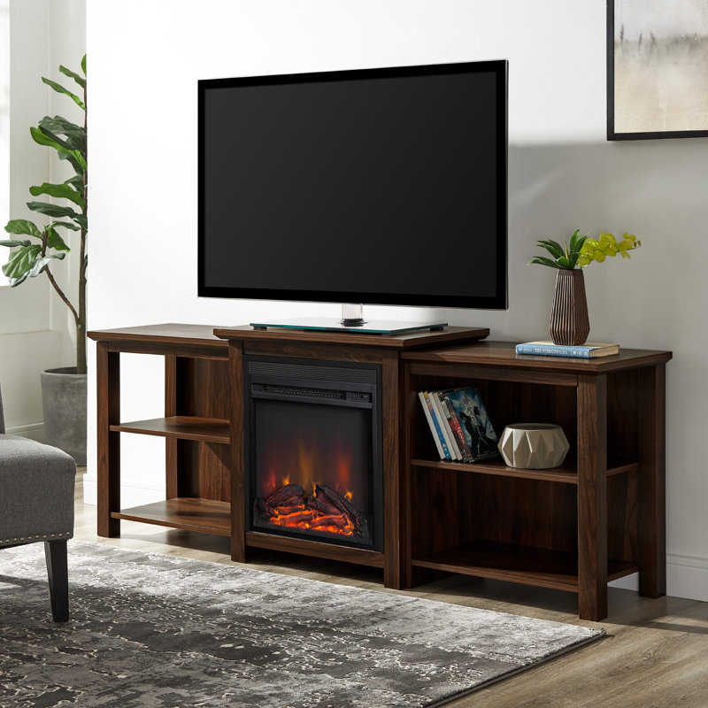 Woodbury 70" Media Console with Electric Fireplace, Dark Walnut