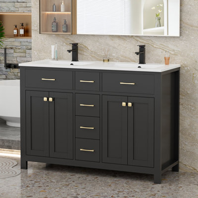 Meuble-lavabo double 48 po avec plateau en résine Manrique Sharee
