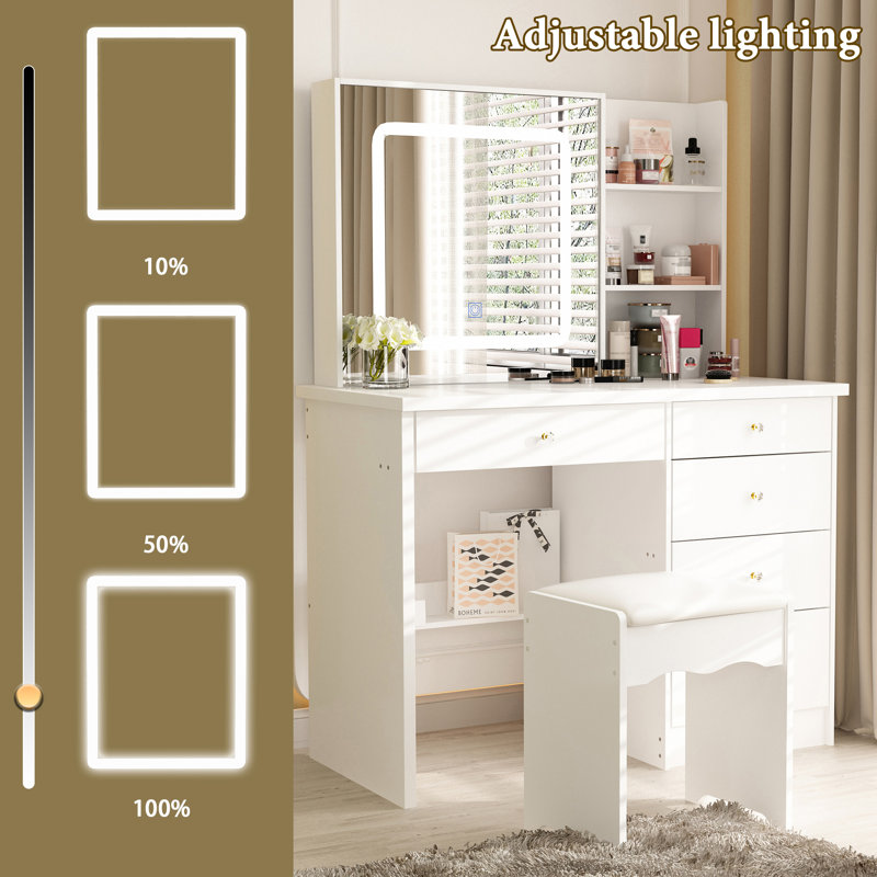 Dressing Table with Mirror, White