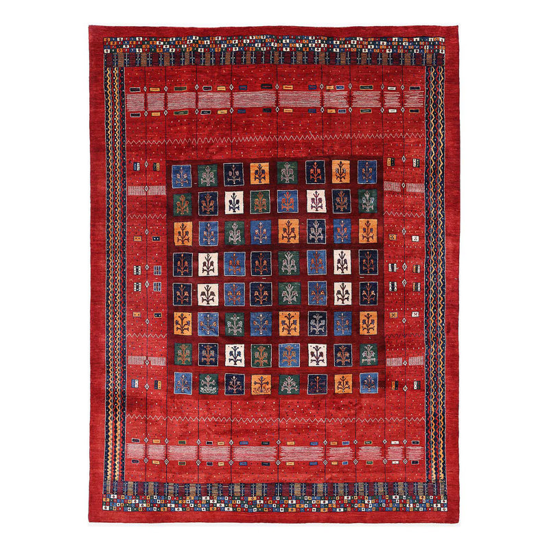 Gabbeh perse rouge noué à la main de couleur rouge 10 pi 1 po x 13 pi 9 po