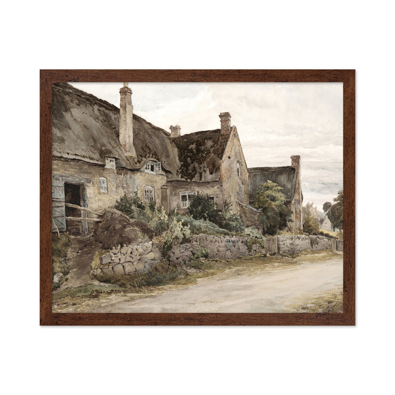Chaumière avec grange, Poster, 12"H x 16"W, Brown Framed