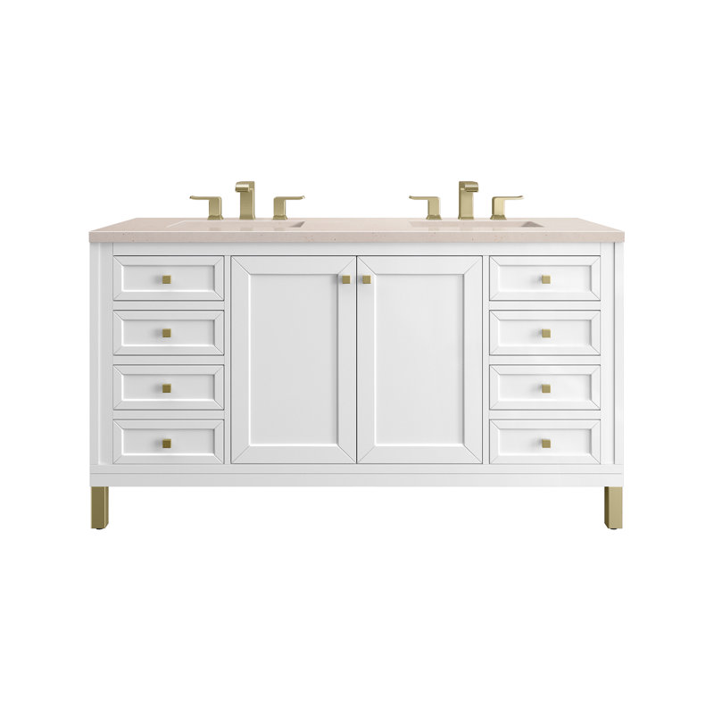 Chicago 60" Double Bathroom Vanity Set, Glossy White, 8" Widespread, Siberian