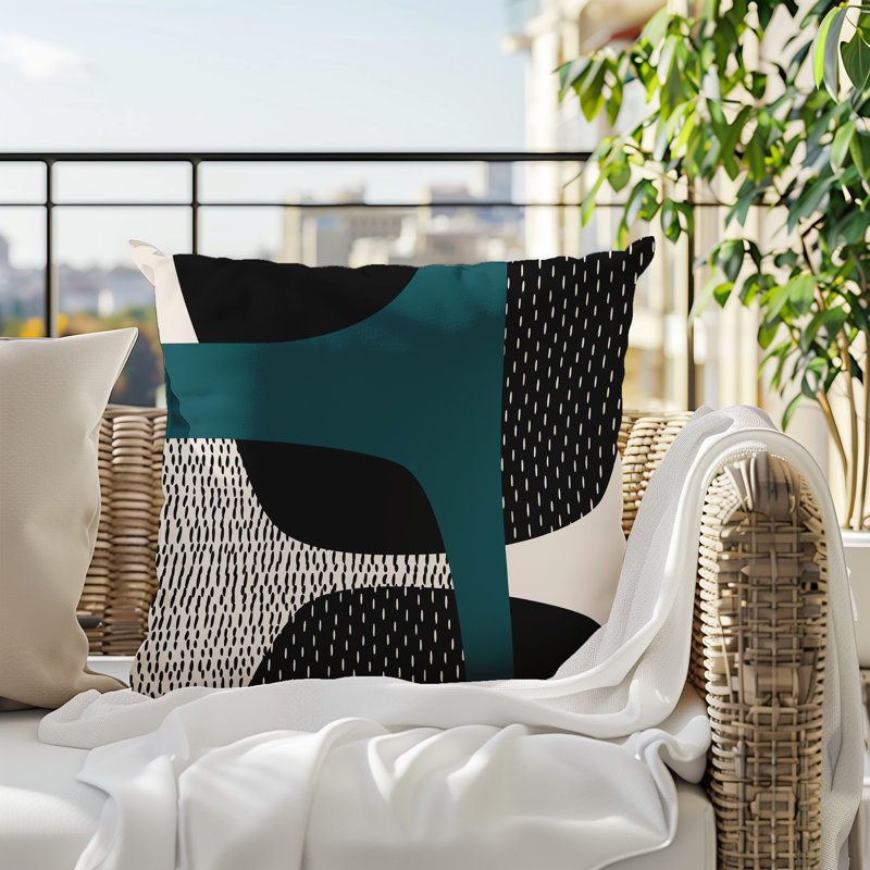 Coussin carré intérieur / extérieur pia, H 15 po x l 15 po, Émeraude / noir / blanc cassé