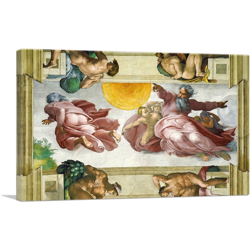 La création du soleil, de la lune et de la végétation 1511 par Michel-Ange - reproduction d'art sur toile tendue