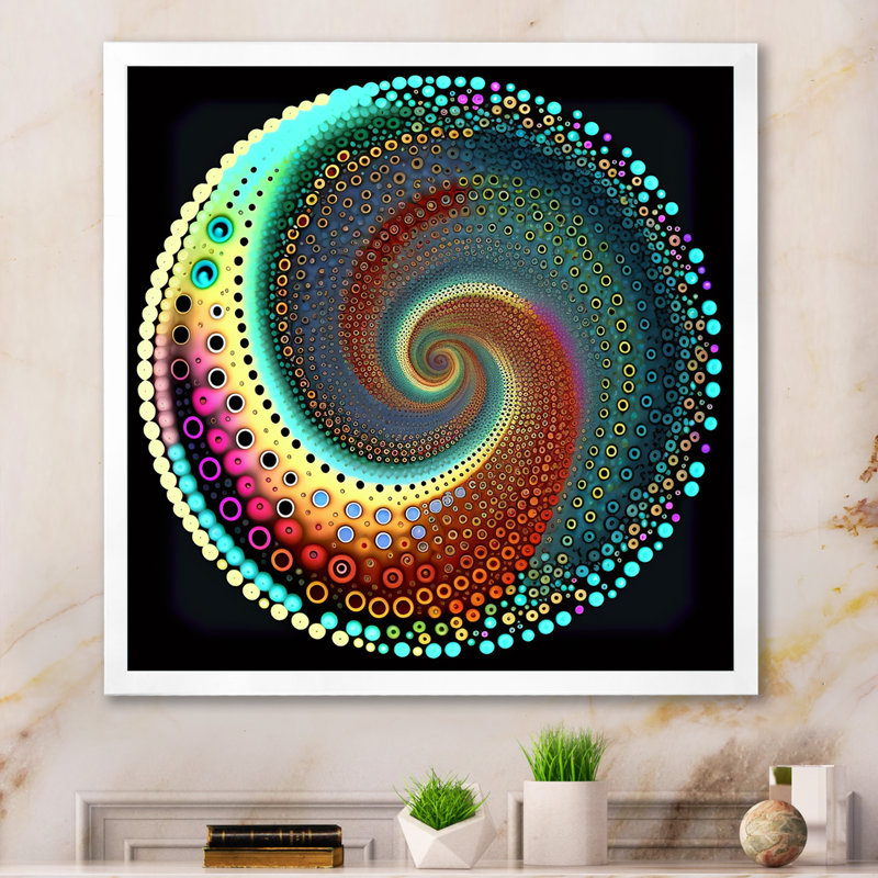 Iridiscdent pointillisme spirale nuances de turquoise - imprimé, H 24 po x l 24 po x P 1 po, Cadre simple blanc