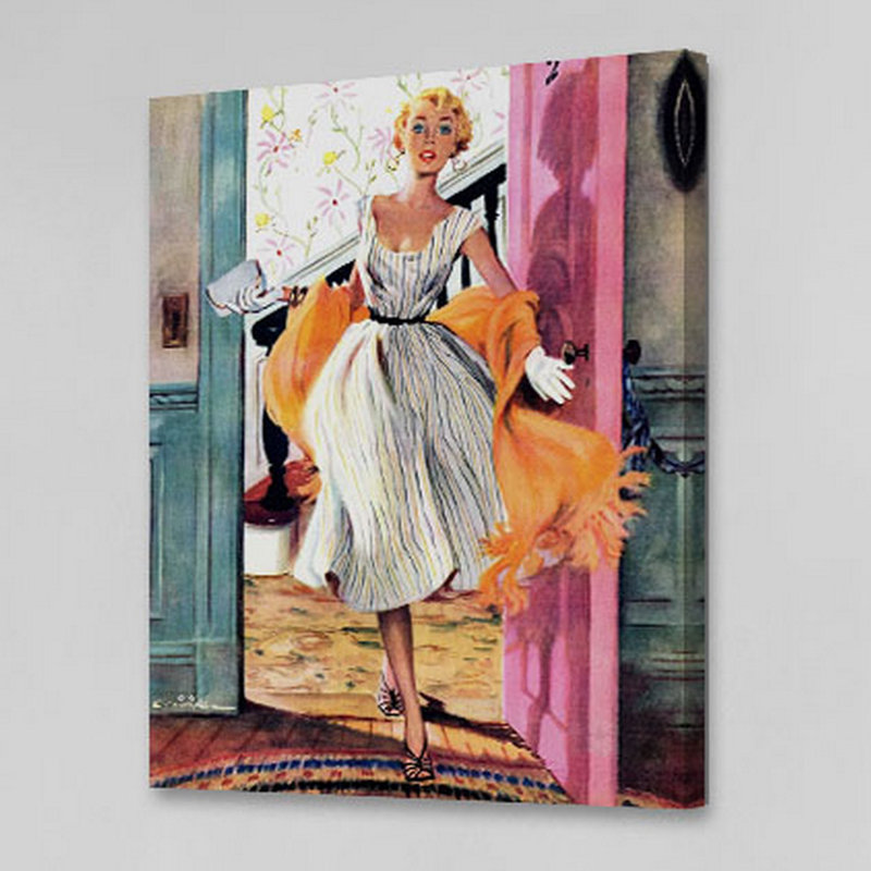 Elegant Lady in Striped Dress Canvas Art Print