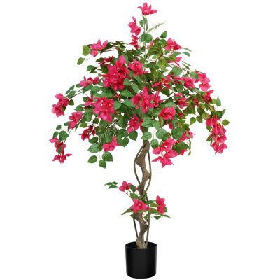 Faux Blossom Tree in Pot – Artificial Bougainvillea Flower Plant for Home Garden Decor