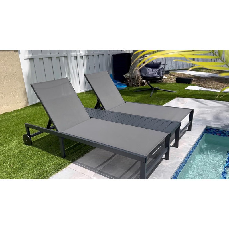 Latitude Run® Outdoor Double Chaise Lounge With Independently Adjustable Backrest Tanning Daybed Reclining Lovesaet For Pool Beach Garden Patio Lounger