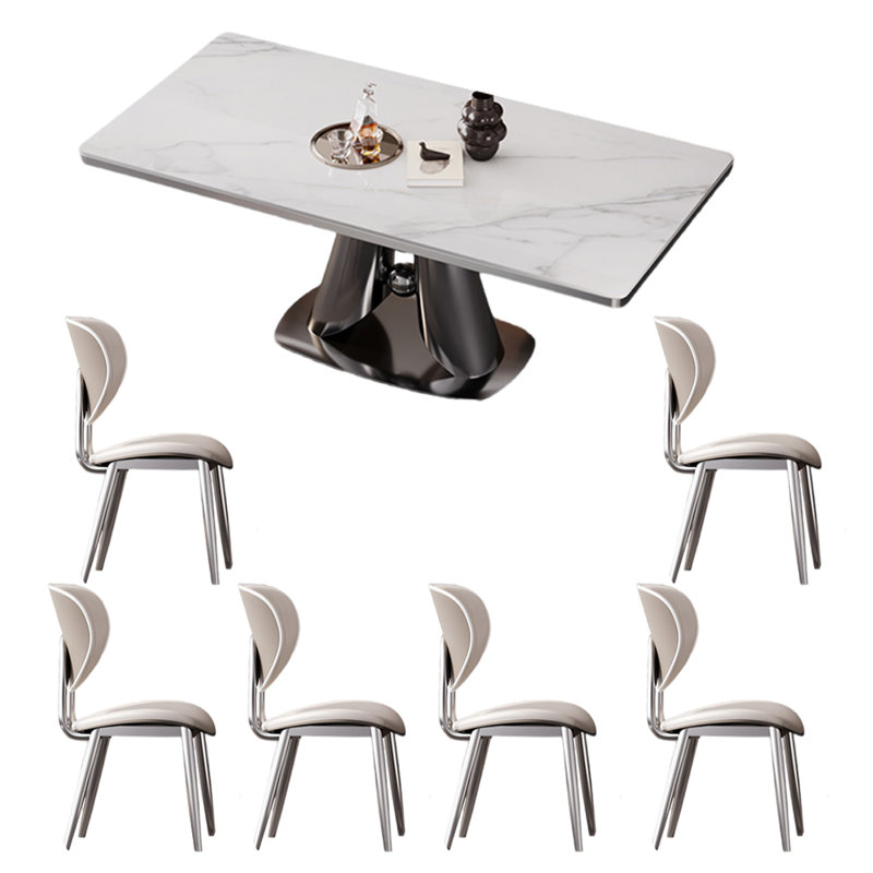 Ensemble de table de salle à manger rectangulaire de luxe de style italien, H 29,5 po x L 55,1 po x l 31,5 po, Blanc