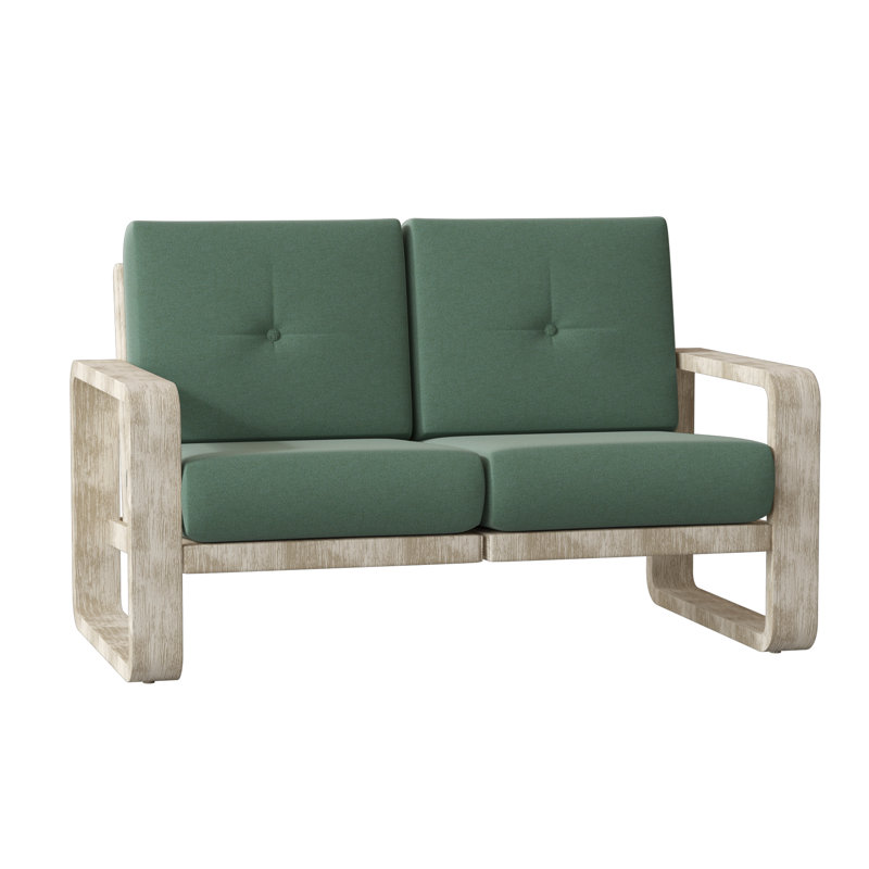 Vale 58.5'' Wide Aluminum Loveseat with Cushions, Canvas Heather Beige Sunbrella® Canvas, Weathered White
