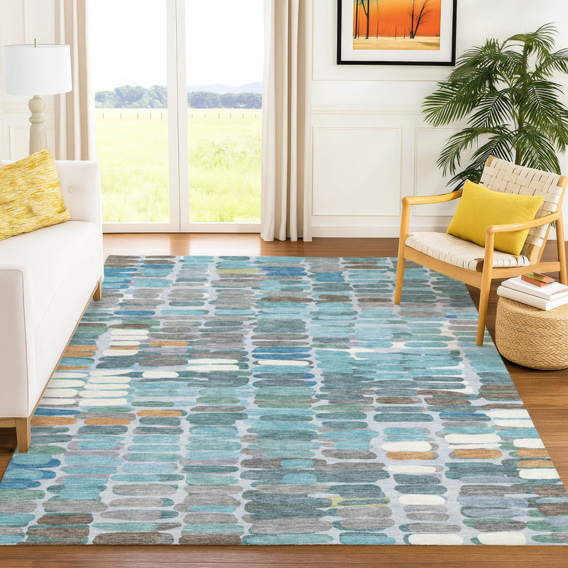 Tapis abstrait lavable à la machine intérieur / extérieur ACN2349, Rectangle 8' x 10'
