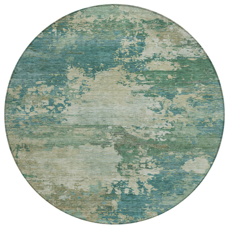 Machine Washable Indoor/Outdoor Xhevrie Teal Rug