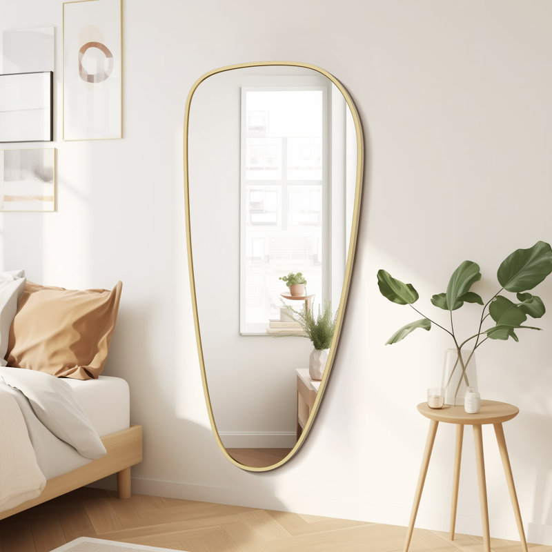 Miroir moderne avec cadre asymétrique en aluminium pour chambre à coucher, salon, Doré