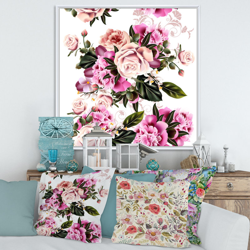 Fleurs de pivoines rétro - reproduction sur toile, H 36 po x l 36 po x P 1 po, Toile blanche encadrée