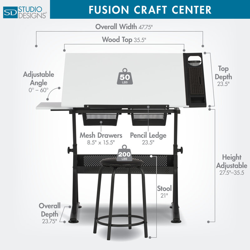 Crase Adjustable Metal Base Drafting Table