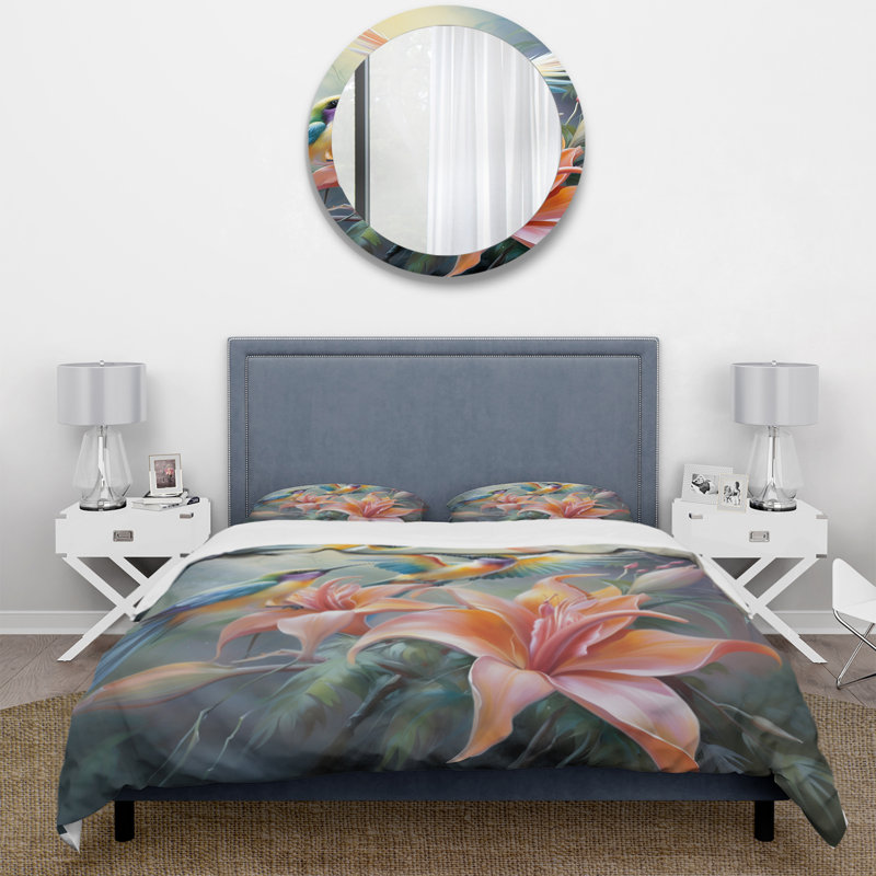 Ensemble de housse de couette en microfibre / polyester Tropical Flowers with Beautiful Bird
