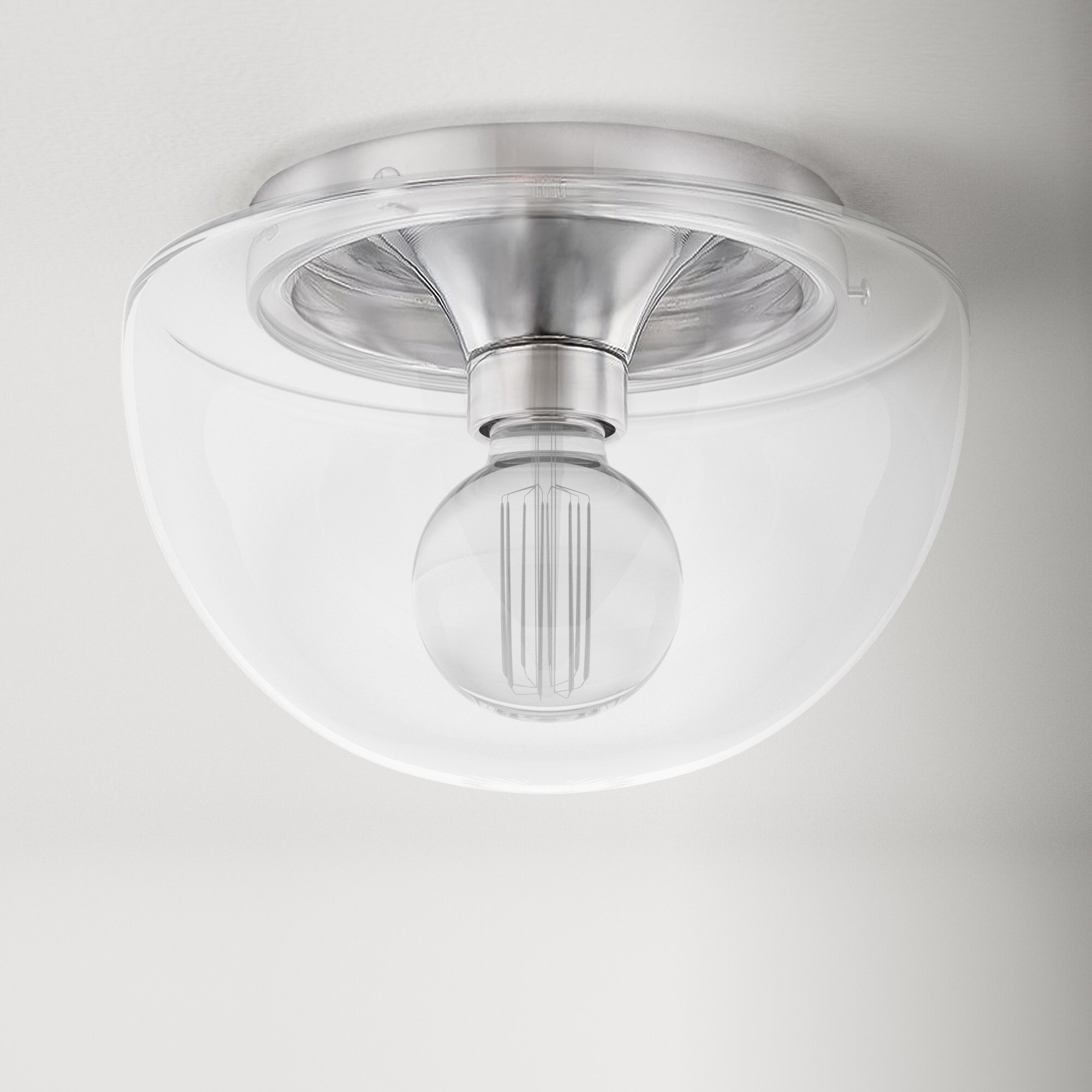 Alexi Single Light Glass Flush Mount, 9.5" H x 13.75" W x 13.75" D, Polished Nickel
