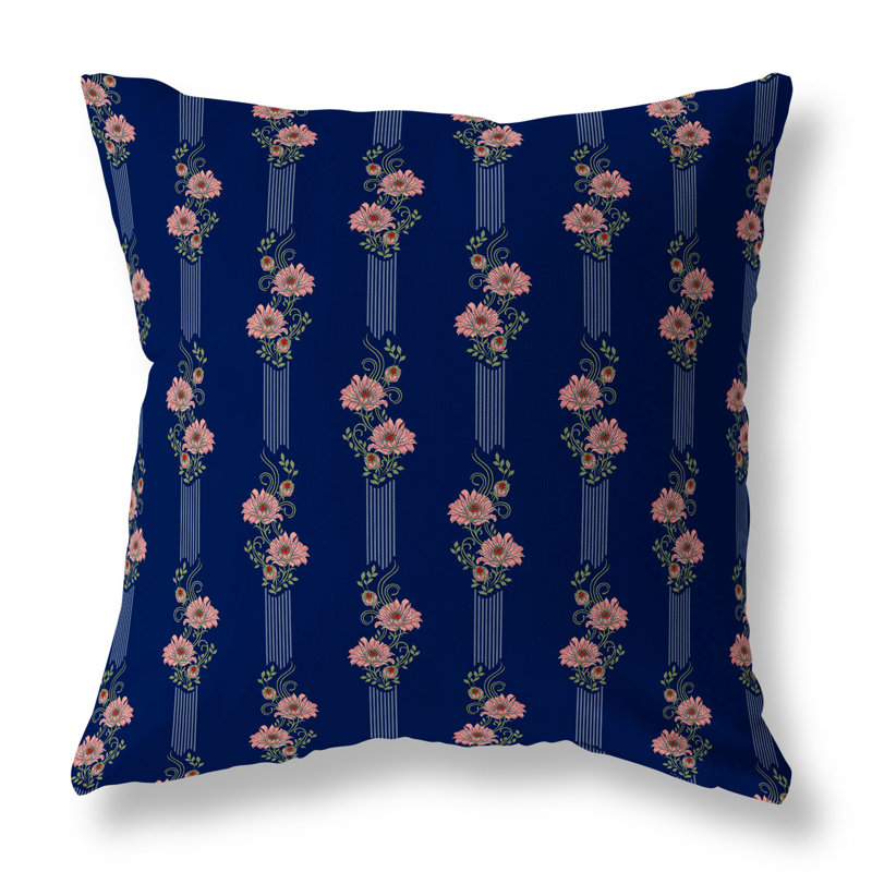 Blue and Pink Floral Reversible Square Throw Pillow