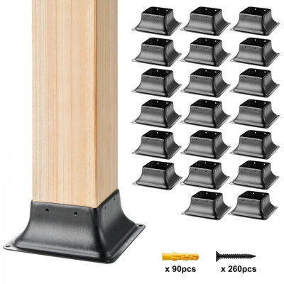 Base de poteau 4 x 4 20 pièces, support interne robuste en acier thermolaqué de 3,6 po x 3,6 po convenant à un ancrage de poteau en bois standard, base de poteau de terrasse pour support de balustrade