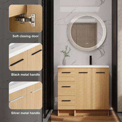 Meuble-lavabo modulaire 36 po avec lavabo en résine, 2 portes et 3 tiroirs