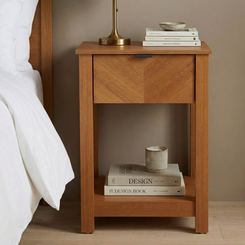 Aleshire Mid-Century Modern 23.2"H 1 Drawer Nightstand, Brown, 1
