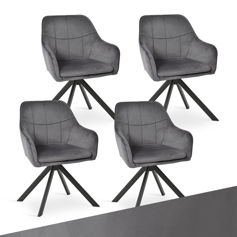 51cm H Upholstered Arm Dining Chair For Kitchen Dining Living Room, Dark Grey Velvet