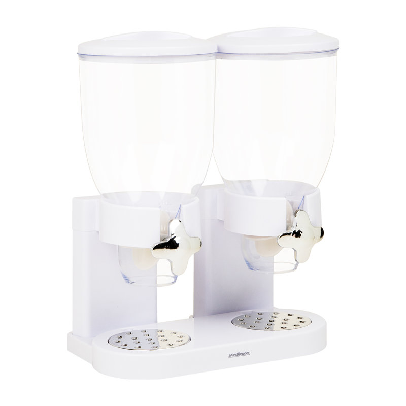 Distributeur de céréales double Mind Mind pour comptoir, 2 contenants hermétiques de 2 L, distributeur de nourriture sèche rotative pour céréales, riz, bonbons, grains de café, blanc
