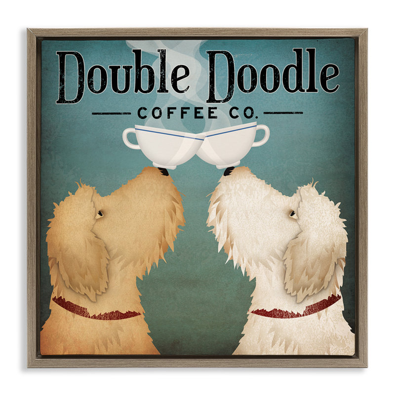 Plaque de café rétro Doodle Dog, H 18 po x l 18 po, Cadre flottant orme Montalcino
