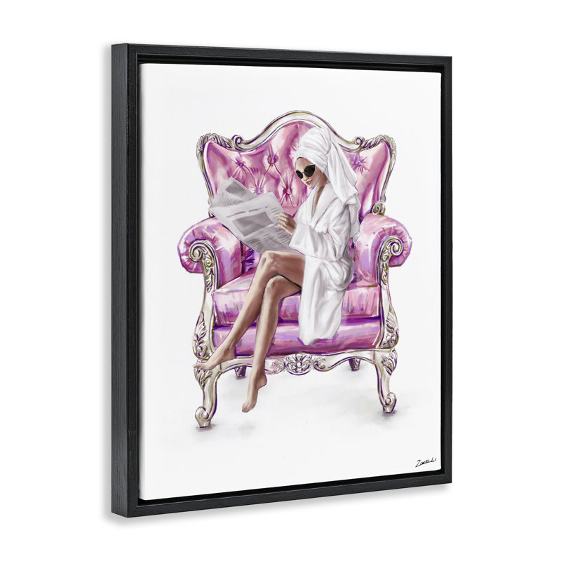 Chaise flottante tendance femme rose, design par Ziwei Li, Cadre flottant noir de jais, H 21 po x l 17 po