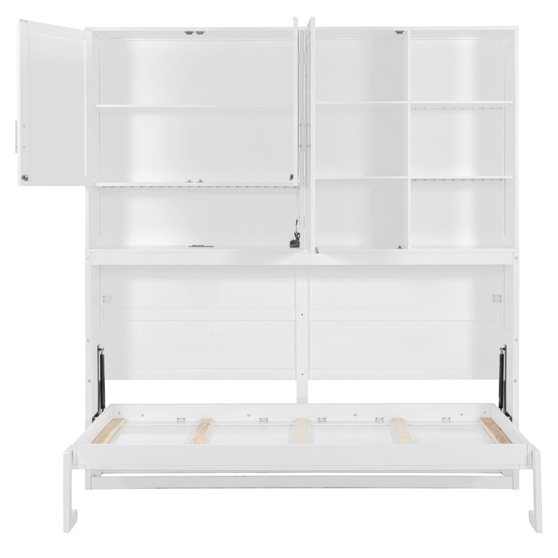 Lit escamotable simple avec armoire murale, tablettes, charge USB et lumière, lit pliable peu encombrant pour chambre ou chambre d'amis