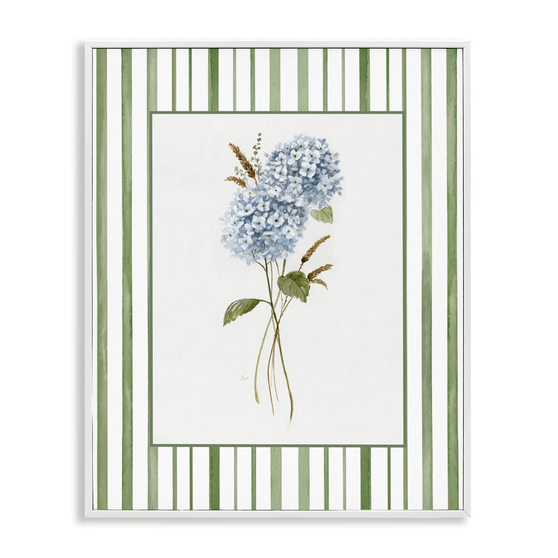 «Blue Hydrangea» et blé séché, estampe numérique, design par Nan, Encadrement giclée blanc côtier, H 30 po x l 24 po