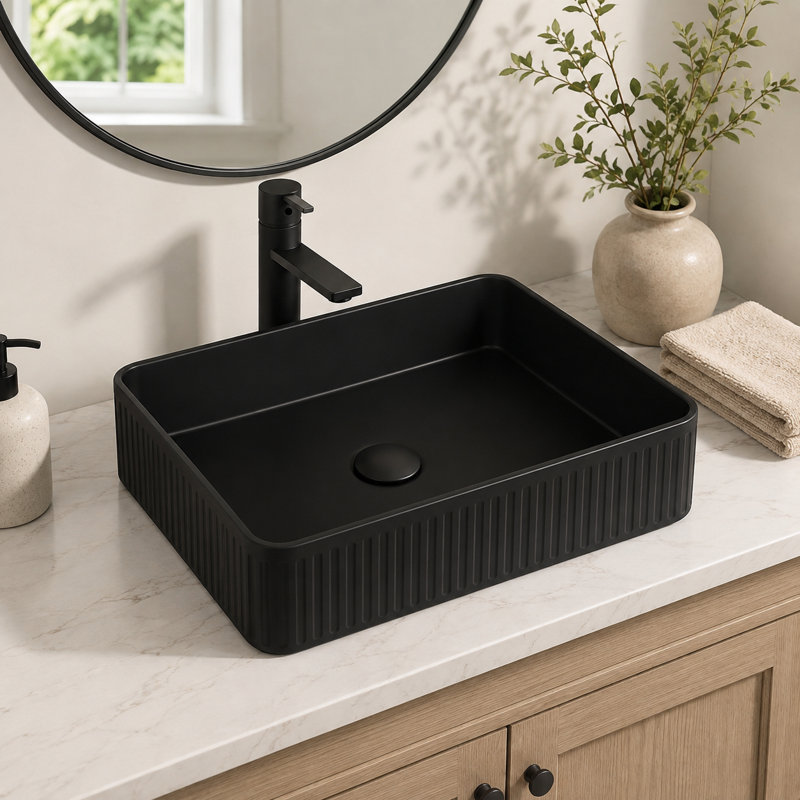 20" x 13" Matte Black Ceramic Rectangular Vessel Bathroom Sink