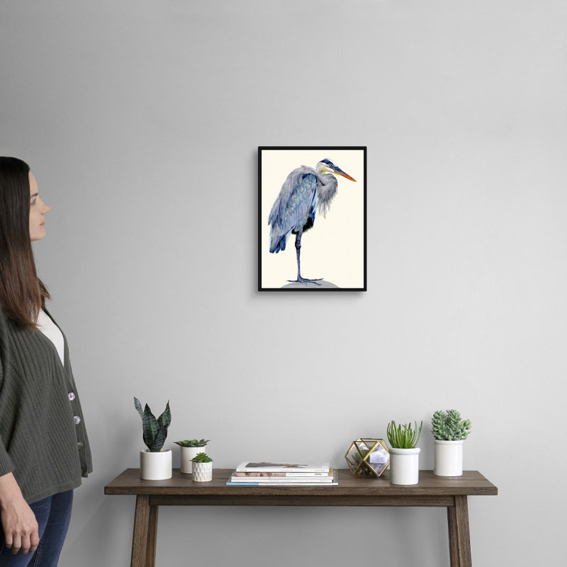 Heron Study II, art mural sur toile, Toile encadrée noire, H 18 po x l 14 po x P 2 po