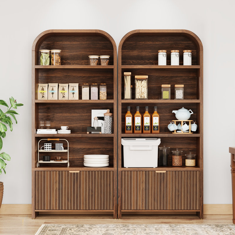 70'' Tall Arched Storage Display Cabinet, Walnut