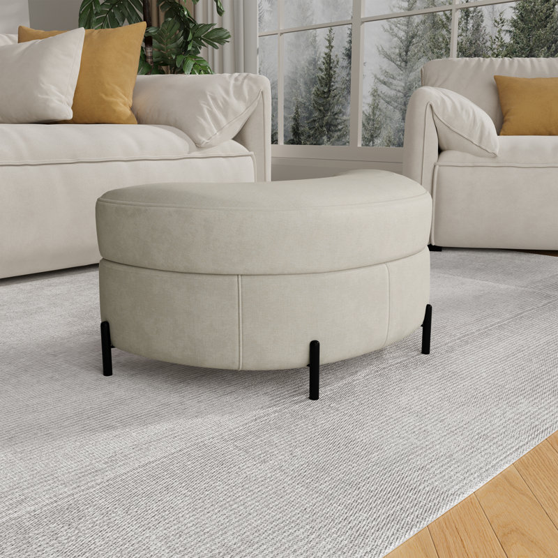 33.9" W Half-Moon Storage Ottoman Bench With Metal Legs, Beige