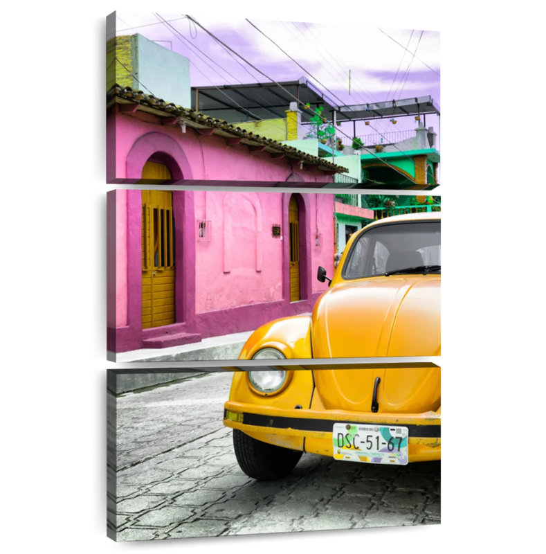 Mehar Yellow VW Beetle Car, 50" H x 32" W