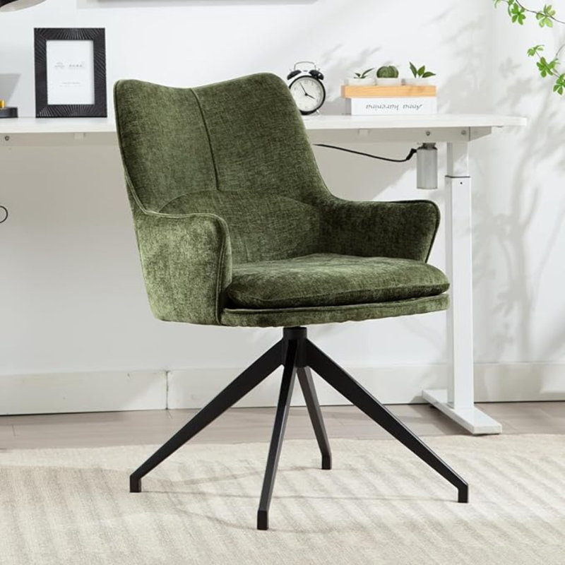 Wahson Office Chair in Chenille Modern Swivel Desk Chair Height-fixed Task Chair with Comfortable Backrest for Office Bedroom Workplace, Green