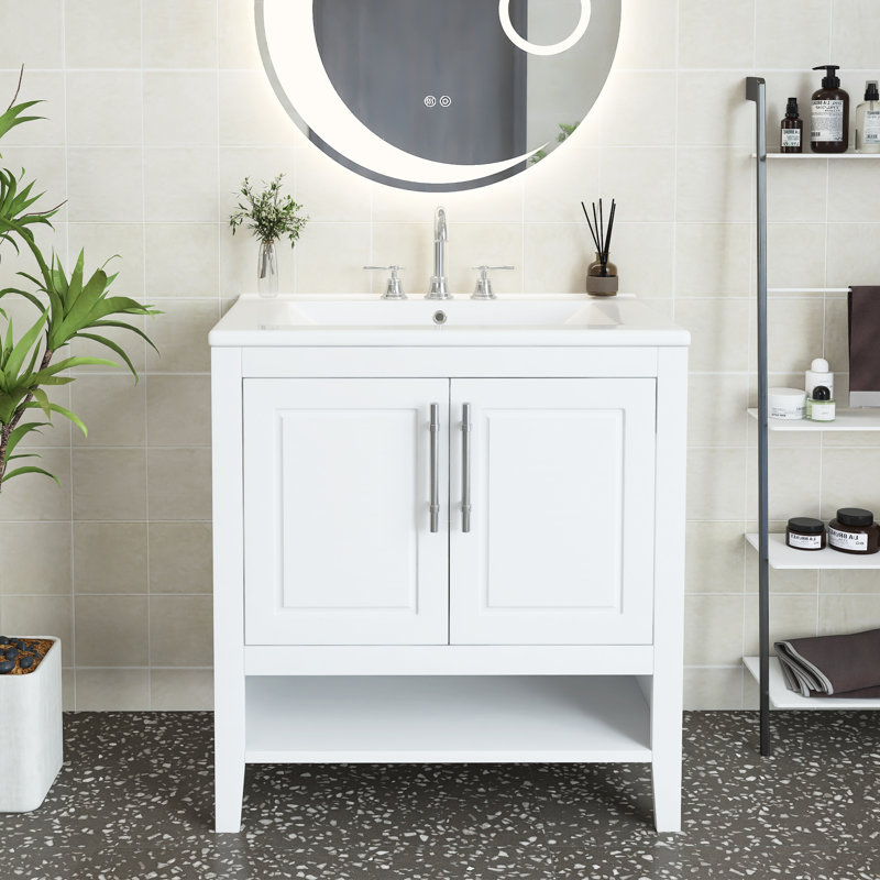 Jonnathon 30'' Single Bathroom Vanity with Ceramic Top, White